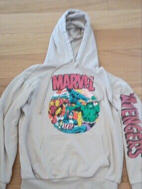 Marvel Cream Hoodie Superhero Avengers Script Graphic Small Thor Hulk Iron Man
